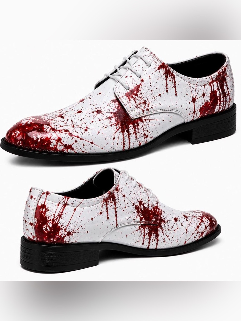 Men’s Custom Horror Splash Lace Up White Dress Shoes Loafers New